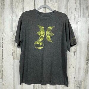 Hurley graphic tee shirt surf swim grunge gray yellow Large